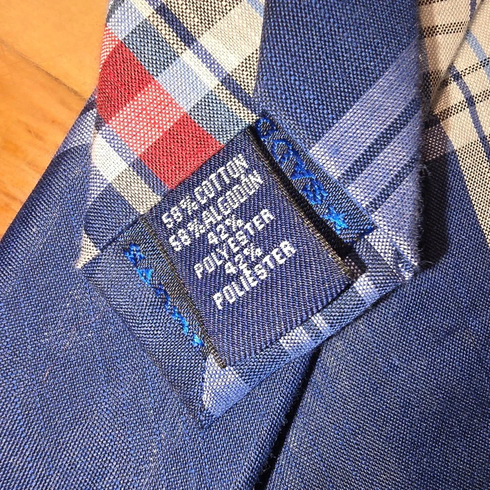 Saddlebred Mens Necktie Navy Blue Red White Plaid Cotton Blend Classic Tie